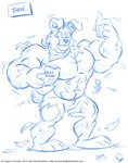 anthro big_biceps big_muscles big_pecs blush body_size_growth bulge_(sound_effect) clothed clothing floppy_ears food fur growth holding_object male motion_lines muscle_growth muscular muscular_anthro muscular_male muscular_thighs onomatopoeia partially_clothed pecs simple_background size_transformation solo sound_effects tail text toony torn_clothing transformation cooner jd_puppy_(character) canid canine canis domestic_dog mammal 2010 english_text monochrome signature traditional_media_(artwork) url