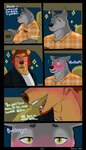 4:7 absurd_res anthro anthro_on_anthro barakuma bear canid canine canis comic cute_fangs dialogue duo ear_piercing english_text facial_hair food freckles hair hi_res hot_dog male male/male mammal movie_theater piercing plaid red_hair romantic romantic_couple smile text wolf