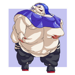 4_fingers bangs belly belly_rolls belly_squish big_belly black_bottomwear black_clothing black_footwear black_pants black_shoes blue_clothing blue_eyebrows blue_hair blue_topwear bottomwear breasts clothed clothed_female clothed_humanoid clothing double_chin ear_piercing eyebrows fangs fat_arms fat_legs female fingers flabby_arms footwear front_view fully_clothed fully_clothed_female fully_clothed_humanoid hair hair_over_eye holding_belly holding_own_belly huge_belly humanoid_pointy_ears light lips looking_at_viewer medium_breasts midriff morbidly_obese morbidly_obese_female morbidly_obese_humanoid multicolored_hair navel obese obese_female obese_humanoid open_mouth open_smile overweight overweight_female overweight_humanoid pale_skin pants piercing pink_lips pointy_ears pseudo_hair red_eyes red_fingers shoes simple_background smile smiling_at_viewer solo squish tan_body tan_skin teasing teasing_viewer teeth tentacle_hair tentacles thick_neck thick_thighs topwear two_tone_hair white_hair comedii nintendo splatoon shiver_(splatoon) aquatic cephalopod humanoid inkling mollusk 2024 absurd_res colored digital_drawing_(artwork) digital_media_(artwork) english_description full-length_portrait hi_res lighting portrait shaded