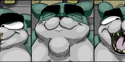 anthro big_mouth_(anatomy) duo eyebrows macro male male/male mouth_closed neck_bulge open_mouth sharp_teeth size_difference soft_vore swallowing teeth thick_eyebrows tongue vore wide_mouth swagbigbelly mewgenics guillotina_(mewgenics) felid feline mammal undead 3:1 absurd_res hi_res