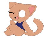 brown_body brown_fur chibi clothing crossed_legs eyelashes fur one_eye_closed self_insert sitting solo swimwear white_eyes wink xelius jubbi lily_(jubbimafu) felid feline mammal hi_res