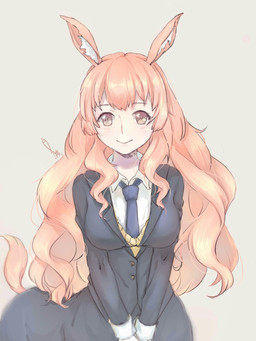 animal_ears breasts clothed clothed_female clothed_taur clothing female grey_background hair light_body light_skin long_hair simple_background solo taur_clothing man_yu_yuhu a_centaur's_life european_mythology greek_mythology mythology himeno_kimihara centaur equid equid_taur humanoid_taur mammal mammal_taur taur absurd_res half-length_portrait hi_res portrait