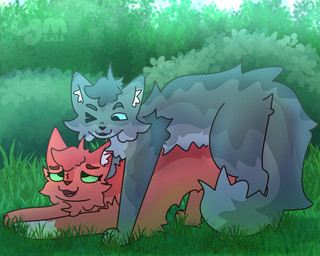 ambiguous_penetration blue_eyes cross-eyed detailed_background digitigrade doggystyle duo female feral from_behind_position fur grass green_eyes grey_body grey_fur looking_at_another looking_at_partner looking_down looking_down_at_partner looking_pleasured male male/female open_mouth penetration plant red_body red_fur sex shrub stretching tuft white_body white_fur white_paw white_tuft cgm warriors_(book_series) ashfur_(thunderclan) squirrelstar_(warriors) domestic_cat felid feline felis mammal 5:4 hi_res shaded incest_(lore) niece_(lore) uncle_(lore) uncle_and_niece_(lore)