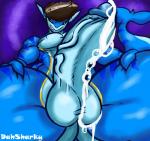 anthro balls erection genitals humanoid_genitalia humanoid_penis looking_at_viewer low-angle_view male non-mammal_balls nude penis solo teeth conditional_dnp repomorame dahsharky_(character) fish marine scalie shark 2019 hi_res