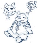 anthro apron blush clothing ellipsis eyebrows facial_hair grin male mustache overweight overweight_male scar simple_background smile solo thick_eyebrows white_background one_oneyyy lifewonders live_a_hero procy canid canine canis domestic_dog mammal absurd_res hi_res sketch