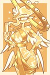 1_eye accessory armband big_breasts bottomwear bracelet breasts clothed clothing eyelashes feathered_wings feathers female fire flaming_hair flower flower_in_hair hair hair_accessory half-closed_eyes holding_wine_glass huge_breasts jewelry legband loincloth looking_at_viewer mouthless multi_wing narrowed_eyes necklace plant ponytail pseudo_hair skimpy small_waist solo thighband toga under_boob wide_hips wings yellow_body yellow_eyes notyoursagittarius angel_girl_(notyoursagittarius) angel biblically_accurate_angel humanoid ophan 2:3 hi_res