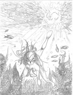 cloud female female_humanoid fully_submerged hair membrane_(anatomy) nude nude_female nude_humanoid plant sky solo sun underwater water webbed_hands nekobot blue_submarine_no._6 mutio ambient_fish ambient_sealife animal_humanoid aquatic aquatic_humanoid humanoid graphite_(artwork) greyscale hi_res monochrome sketch traditional_media_(artwork)