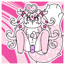 anthro belly bodily_fluids breasts clitoris cum disembodied_penis eyeliner female fur gem genital_fluids genitals hair hand_on_torso heart_symbol legs_up long_hair long_tail looking_at_viewer lying makeup male navel nipples on_back orgasm penis pink_body pink_eyes pink_fur small_breasts solo tail vaginal vulva white_belly white_body white_fur theenyface arri_daru felid mammal pantherine snow_leopard 1:1 2d_animation aliasing animated digital_media_(artwork) flat_colors loop motion_tweening