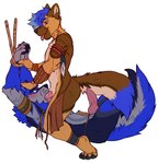 anthro bottomwear bottomwear_aside captured clothing clothing_aside duo fellatio forced loincloth loincloth_aside male male/male markings oral oral_penetration penetration penile prisoner rope sex tribal tribal_markings the-narutoshi fane_kobalt slate_(thecomposingwolf) canid canine canis domestic_dog german_shepherd herding_dog mammal pastoral_dog wolf
