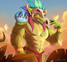 abs anthro biceps bottomwear bracelet clothed clothing feathered_headdress green_body jewelry leaf logo loincloth male muscular muscular_anthro muscular_arms muscular_male navel necklace open_mouth outside pecs pupils skull_accessory skull_helmet sky slit_pupils solo topless topless_anthro topless_male yellow_eyes naga_rajaf terraria shimmered_witch_doctor witch_doctor_(terraria) ambient_arthropod ambient_butterfly ambient_insect lihzahrd lizard reptile scalie artist_logo digital_media_(artwork) hi_res