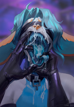 ambiguous_gender anthro armwear bdsm black_latex blindfold blue_body blue_hair blue_teeth blue_tongue blurred_background bodily_fluids clothing collar cum cum_covered cum_drip cum_in_mouth cum_inside cum_on_face cum_on_hand cum_on_tongue disembodied_hand dripping drooling duo elbow_gloves fangs finger_fetish finger_in_mouth front_view genital_fluids gloves hair hand_fetish handwear latex latex_armwear latex_clothing latex_elbow_gloves latex_gloves latex_handwear male male/ambiguous male_anthro messy mouth_hold mouth_play mouth_shot open_mouth orange_body presenting presenting_mouth purple_background saliva saliva_on_finger saliva_on_hand saliva_on_tongue saliva_string simple_background submissive submissive_anthro submissive_male teeth tongue tongue_out white_body german_braga canid canine canis domestic_dog fennec_fox fox husky hybrid mammal nordic_sled_dog spitz true_fox hi_res
