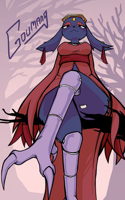 anthro avian_feet black_eyes black_nose blue_body blue_fur bottomless branch breasts clothed clothing crossed_legs dress ear_piercing eyelashes eyeshadow female floppy_ears forehead_gem front_view fur gem halo looking_at_viewer lop_ears low-angle_view makeup piercing prosthetic prosthetic_leg prosthetic_limb red_clothing red_dress red_eyeshadow sitting smile solo thick_thighs wide_hips xkyuzess nine_sols red_candle_games goumang_(nine_sols) felid feline mammal solarian hi_res