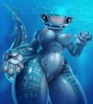 5_fingers anthro blush breasts carpet_shark digital_media_(artwork) female fingers fish fivel genitals hi_res looking_at_viewer marine nipples non-mammal_breasts nude pussy shark signature solo tail underwater water whale_shark