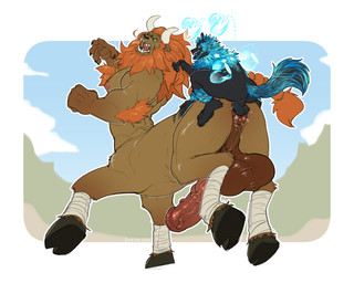 anal anal_penetration animal_genitalia animal_penis anthro anthro_penetrating anus areola aroused aroused_by_another balls beard big_balls black_body blue_body blue_fur bodily_fluids butt claws cloud cloudy_sky dominant dominant_anthro dominant_male duo equine_genitalia equine_penis eye_contact facial_hair fangs fur genitals glowing glowing_body glowing_fur hair hologram hooves horn humping larger_male larger_penetrated larger_sub looking_at_another male male/male male_penetrated male_penetrating male_penetrating_male mane manly muscular muscular_male nude nude_anthro nude_male penetration penile penile_penetration penis penis_in_ass pounding_ass pulling_hair saliva saliva_on_tongue sex size_difference sky smaller_anthro smaller_male submissive tail teeth thick_arms thick_thighs thrusting touching_hair vein veiny_penis soradezwolfox nintendo the_legend_of_zelda kreic_(character) lynel taur 5:4 absurd_res hi_res