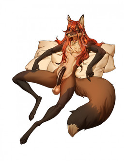 anthro athletic balls big_balls big_penis black_nose cheek_tuft chest_tuft claws erection facial_tuft femboy finger_claws foreskin fur genitals gloves_(marking) hair hair_over_eyes hair_over_face leg_markings long_hair male markings narrowed_eyes nude partially_retracted_foreskin penis pillow pillow_pile pose purple_eyes red_hair relaxing slim smile smiling_at_viewer smirk smirking_at_viewer socks_(marking) solo toe_claws tuft indigochto ashmedai_ben_agrat canid canine demon fox hybrid mammal 2024 hi_res pinup signature