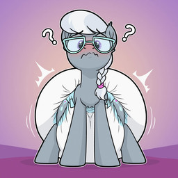 big_diaper blue_diaper_fastener blush braided_hair braided_ponytail clothed clothing cutie_mark diaper eyewear female feral glasses grey_body grey_hair hair looking_at_viewer ponytail question_mark solo wearing_diaper white_diaper nineplusten friendship_is_magic hasbro my_little_pony silver_spoon_(mlp) earth_pony equid equine horse mammal pony hi_res