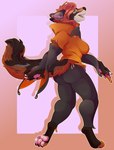 anthro big_tail breasts clothing costume curvy_figure female fluffy hourglass_figure leggings legwear sagging_breasts smile solo strutting tail twirling walking serialdad canid canine fox mammal hi_res