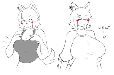 anthro big_breasts blush blush_stickers breast_size_difference breasts cleavage clothed clothed_anthro clothed_female clothing collarbone emanata eye_through_hair eyebrow_through_hair eyebrows eyelashes eyelashes_through_hair eyes_closed female hair huge_breasts inner_ear_fluff shirt solo tail tank_top topwear translucent translucent_hair tuft theycallhimcake maggie_applebee canid canine canis domestic_dog mammal 2017 digital_drawing_(artwork) digital_media_(artwork) english_description half-length_portrait hi_res portrait restricted_palette sketch