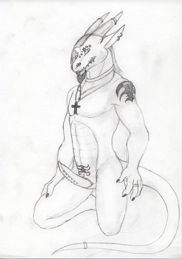 animal_genitalia anthro cross duo ear_piercing ear_ring erection eyebrow_piercing facial_hair facial_piercing genital_piercing genital_slit genitals goatee leash male penis penis_piercing piercing ring_piercing solo tail tattoo otter_grafitsnake mythology vethuleion dragon mythological_creature mythological_scalie scalie