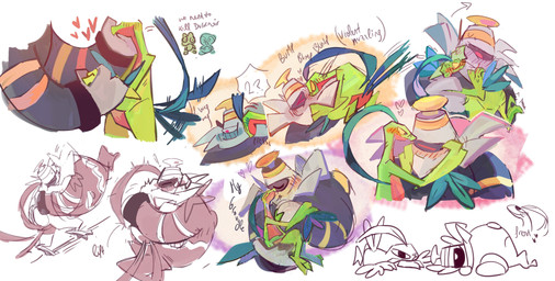 anthro blush blush_lines exclamation_point eyes_closed feral hand_holding heart_symbol holding_another hug lifting lying male male/male nuzzling on_front question_mark size_difference standing text yellow_eyes scribzag nintendo pokemon pokemon_mystery_dungeon spike_chunsoft dusknoir_(eotds) grovyle_the_thief dusknoir generation_3_pokemon generation_4_pokemon grovyle piplup pokemon_(species) treecko 2026 absurd_res digital_media_(artwork) english_text hi_res