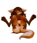 anthro anus breasts brown_eyes brown_hair clothed clothing female fur genitals hair multicolored_body multicolored_fur partially_clothed pawpads paws ponytail pussy small_breasts solo spread_legs spreading tail tuft ensus blizzard_entertainment warcraft millesty canid canine canis mammal werecanid werecreature wolf worgen absurd_res hi_res