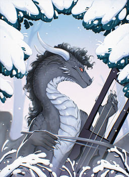 black_mane feral grey_body grey_scales male mane red_eyes scales scar snow solo tagelharpa white_body white_scales alerrel european_mythology mythology hirvendar dragon mythological_creature mythological_scalie scalie western_dragon 2026 hi_res