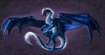 ambiguous_gender blue_body blue_scales claws digitigrade feral hair membrane_(anatomy) membranous_wings open_mouth scales solo spread_wings tail teeth white_hair wings aaros mythology llewelyn dragon mythological_creature mythological_scalie scalie hi_res