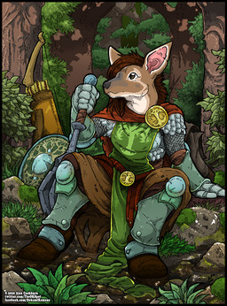 anthro armor black_nose bow_(weapon) breasts brown_body brown_fur brown_hair clothed clothing female fur hair mace melee_weapon outside plant ranged_weapon shield solo tree weapon o-kemono deer mammal new_world_deer white-tailed_deer 2020 digital_drawing_(artwork) digital_media_(artwork)