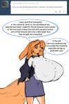 2:3 amanda_(simonaquarius) anthro big_breasts breasts canid canine clothing curvy_figure english_text female fox hair huge_breasts hybrid lagomorph leporid long_hair mammal orange_hair purple_eyes rabbit simonaquarius solo text undressing voluptuous