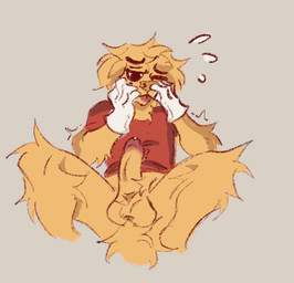 anthro blep bodily_fluids clothed clothing covering covering_face erection genital_fluids gloves handwear male overstimulation partially_clothed pent_up precum solo sweat tongue tongue_out marshmelowfluf glitch_productions the_amazing_digital_circus scratch_(tadc) hi_res