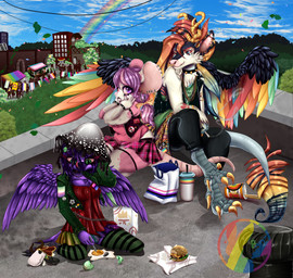 alternative_fashion anthro corvo_bolet drugs female festival group intersex lgbt_pride maleherm marijuana punk trio wide_hips lgbt_pride_month hybrid absurd_res hi_res