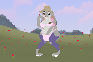 anthro big_breasts breasts claws corruption female feral flower growth hyper multi_breast nipples plant solo toe_claws transformation anonymous_artist disney zootopia judy_hopps lagomorph leporid mammal rabbit absurd_res hi_res