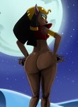 big_butt black_hair bottomless brown_body butt clothed clothing female glistening glistening_butt hair hands_on_hips headgear headwear legs_together look_behind looking_at_viewer night partially_clothed presenting presenting_hindquarters simple_background solo yellow_eyes sssonic2 third-party_edit xoxmatch_(artist) disney disney's_aladdin mirage_(disney) felid mammal 2023 hi_res