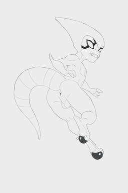 2_toes 3_fingers anthro anus anus_focus backsack balls butt feet fingers genitals looking_at_viewer looking_back male presenting presenting_anus presenting_balls running shota soles solo tail toes young young_anthro young_male smol_boye ben_10 cartoon_network xlr8 alien kineceleran 2:3 absurd_res hi_res monochrome