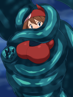absorption_vore big_breasts blue_eyes blue_slime breasts brown_hair clothing coiling female female_prey hair huge_breasts human_prey light_body light_skin looking_at_viewer not_furry red_bandana red_clothing red_shirt red_topwear ryona shirt slime topwear vore okra_sticky nintendo pokemon may_(pokemon) generation_3_pokemon goo_creature groudon human legendary_pokemon mammal pokemon_(species) 3:4 absurd_res hi_res