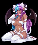 big_breasts breasts claws clothed clothing cosplay fake_cat_ears fake_ears female food holding_food holding_object holding_popsicle horn huge_breasts humanoid_pointy_ears lips navel not_furry pawpads paws popsicle sitting skimpy solo tan_body tan_skin tongue tongue_out wings vmat capcom darkstalkers felicia_(darkstalkers) vivica_(akukun) demon demon_humanoid humanoid 2019 hi_res