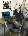 ambiguous_gender antennae_(anatomy) biped chair computer electronics furniture humor inside joke laptop mandibles solo table wings lightconcorde arthropod insect digital_drawing_(artwork) digital_media_(artwork) hi_res