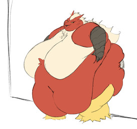 anthro artist belly belly_grab big_belly big_breasts big_butt breasts butt chubby_cheeks duo female huge_belly huge_breasts huge_butt morbidly_obese morbidly_obese_female obese obese_female overweight overweight_anthro overweight_female pinned pinned_to_wall fanofblimp nintendo pokemon blaziken generation_3_pokemon pokemon_(species) colored hi_res