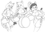 2023 anthro breasts drum felid female genitals group guitar hair hanna-barbera josie_and_the_pussycats josie_mccoy kitsune_youkai leopard mammal melody_valentine monochrome musical_instrument nipples pantherine percussion_instrument plucked_string_instrument pussy simple_background string_instrument tail tambourine trio valerie_brown white_background
