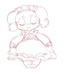 anthro bottomwear clothing eyes_closed female holding_bottomwear holding_clothing holding_object holding_skirt horn maid_headdress maid_uniform simple_background skirt solo standing uniform white_background yakiniku628 nintendo pokemon generation_8_pokemon indeedee pokemon_(species) monochrome