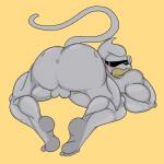 anus ass_up backsack balls blush bodily_fluids butt eyewear genitals male muscular muscular_male simple_background solo sunglasses sweat blpanda bandai_namco digimon digimon_(species) etemon mammal metaletemon primate 1:1 hi_res