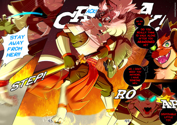 5_fingers anthro armor black_nose breasts clenched_teeth clothing dialogue fangs feet female fight fingers fire fur grey_body group hair headgear helmet hindpaw humanoid_hands male melee_weapon paws red_body red_fur smoke sword tail teeth text trio weapon white_body white_fur amazinggwen branco_(amazinggwen) snow_(amazinggwen) yure_(amazinggwen) felid mammal monster mustelid otter pantherine tiger 2025 comic digital_media_(artwork) english_text hi_res shaded
