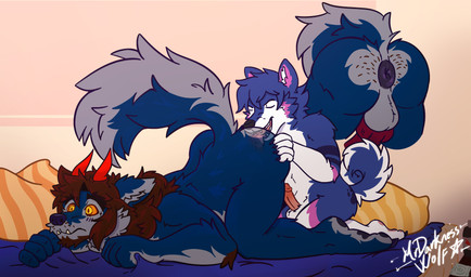 anal anthro anus balls big_butt butt erection flustered genitals humanoid_genitalia humanoid_penis male oral penis puffy_anus raised_tail rimming rimming_male sex size_difference tail mrdarknesswolf mythology mrdarknesswolf_(character) neillen canid canine canis demon domestic_dog husky hybrid mammal mythological_canine mythological_creature nordic_sled_dog spitz werecanid werecanine werecreature werewolf wolf hi_res