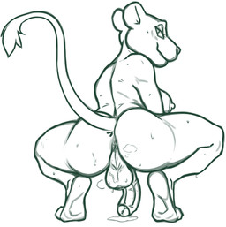 anthro anus backsack balls big_butt big_penis blush bodily_fluids breasts butt crossgender crouching dripping feet genital_fluids genitals gynomorph half-erect intersex looking_at_viewer looking_back muscular muscular_gynomorph muscular_intersex musk nude penis precum precum_drip presenting presenting_hindquarters seductive side_boob solo sweat vein veiny_balls redout animalympics kit_mambo felid lion mammal pantherine 2026 monochrome