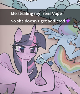 day detailed_background female feral heart_eyes heart_symbol horn humor inhaler looking_at_viewer outside selfie smile smiling_at_viewer solo unconscious wings petaltwinkle friendship_is_magic hasbro my_little_pony mythology snapchat rainbow_dash_(mlp) twilight_sparkle_(mlp) equid equine mammal mythological_creature mythological_equine pegasus winged_unicorn hi_res
