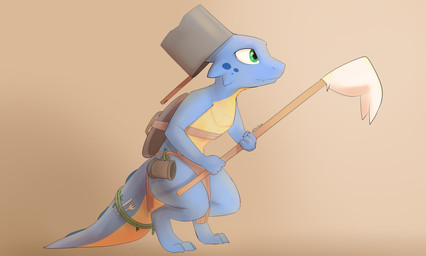 anthro blue_body bottomwear clothing container cooking_pot cup cutlery fork green_eyes holding_object kitchen_utensils knife loincloth male simple_background solo tools zhanbow kobold scalie 2020 hi_res