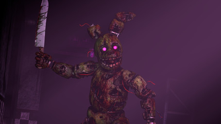 blood bodily_fluids corpse glowing glowing_eyes knife machine male open_mouth purple_eyes solo krystals_(artist) five_nights_at_freddy's five_nights_at_freddy's_3 scottgames springtrap_(fnaf) animatronic lagomorph leporid mammal rabbit robot 16:9 3d_(artwork) digital_media_(artwork) hi_res source_filmmaker_(artwork) widescreen