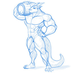 abs animal_genitalia anthro claws front_view genital_slit genitals half-erect hand_on_hip holding_barrel horn male male_anthro mouth_closed muscular muscular_anthro muscular_male narrowed_eyes nude pecs penis simple_background solo standing tail tapering_penis toe_claws hufnaar mythology dragon mythological_creature mythological_scalie scalie 1:1 full-length_portrait hi_res monochrome portrait sketch
