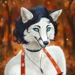 anthro black_hair blue_eyes ear_piercing ear_ring female hair jewelry open_mouth outside pendant piercing plant ring_piercing solo tree lostgoose canid canine fox mammal 1:1 2022 hi_res