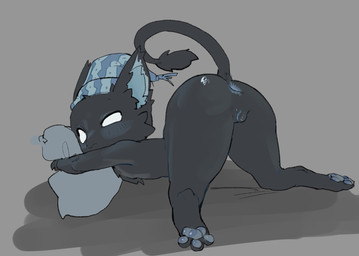 3_toes anthro anus ass_up beak beak_closed biped black_beak black_body black_fur black_tail black_tail_tuft blue_anus blue_clothing blue_hat blue_headwear blue_inner_ear blue_pawpads blue_vulva blush butt cheek_tuft chest_tuft clothed clothed_anthro clothed_female clothing crossgender empty_eyes facial_tuft feet female female_anthro fur genitals hat hat_only headgear headgear_only headwear headwear_only hindpaw hug hugging_object hugging_pillow lightened_anus looking_at_viewer looking_back looking_back_at_viewer lying mostly_nude mostly_nude_anthro mostly_nude_female mouth_closed narrowed_eyes nightcap on_front pattern_clothing pattern_hat pattern_headgear pattern_headwear pawpads paws pillow raised_tail semi-anthro simple_background solo tail tail_tuft three-quarter_view toes tuft vulva white_eyes young young_anthro young_female skeleton265 deadlock_(game) mythology valve rem_(deadlock) avian bird chimera dream_creature gryphon mythological_avian mythological_creature owl 2026